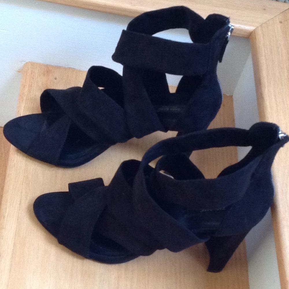 Zara Black Suede Zip-back Strappy Dressy Heels 41